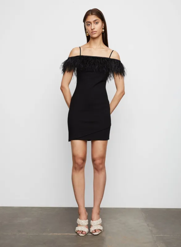 Morgan Body Con Feather Trim Dress in Black sold by Bailey 44