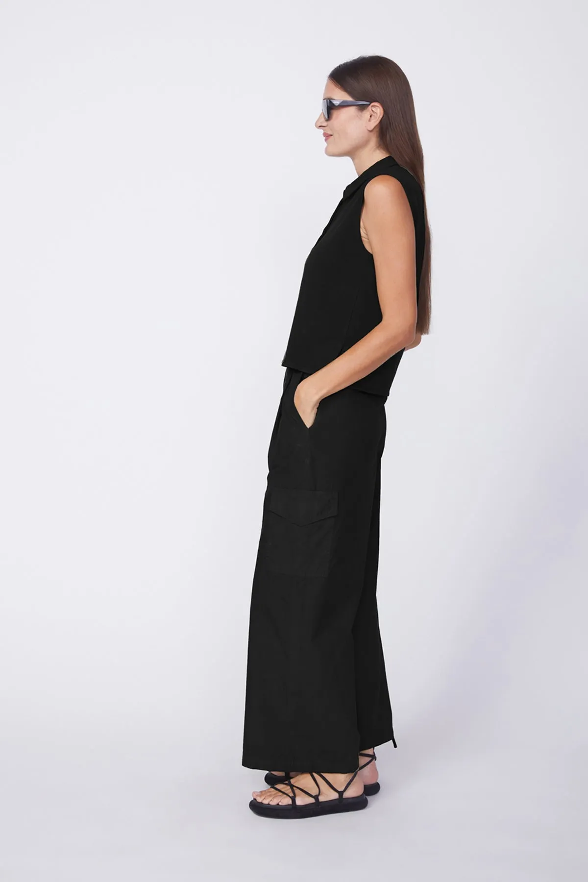 Stateside Fine Poplin Wide Leg Cargo Pant in Black sold by Bailey 44 product image thumbnail 2