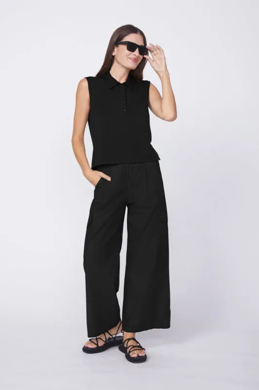 Stateside Fine Poplin Wide Leg Cargo Pant in Black sold by Bailey 44