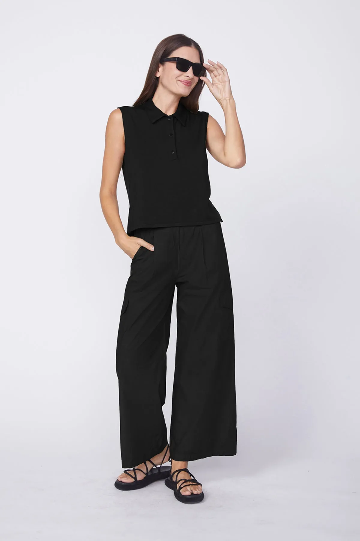 Stateside Fine Poplin Wide Leg Cargo Pant in Black sold by Bailey 44