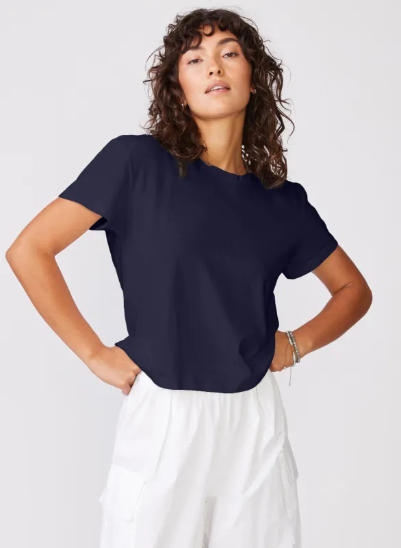 Cloud Jersey Short Sleeve Crew Tee in New Navy sold by Bailey 44
