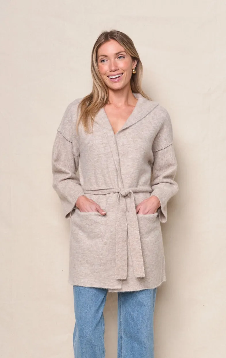 Belted Hooded Cardigan Sweater in Oatmeal Heather sold by Bailey 44 product image thumbnail 4