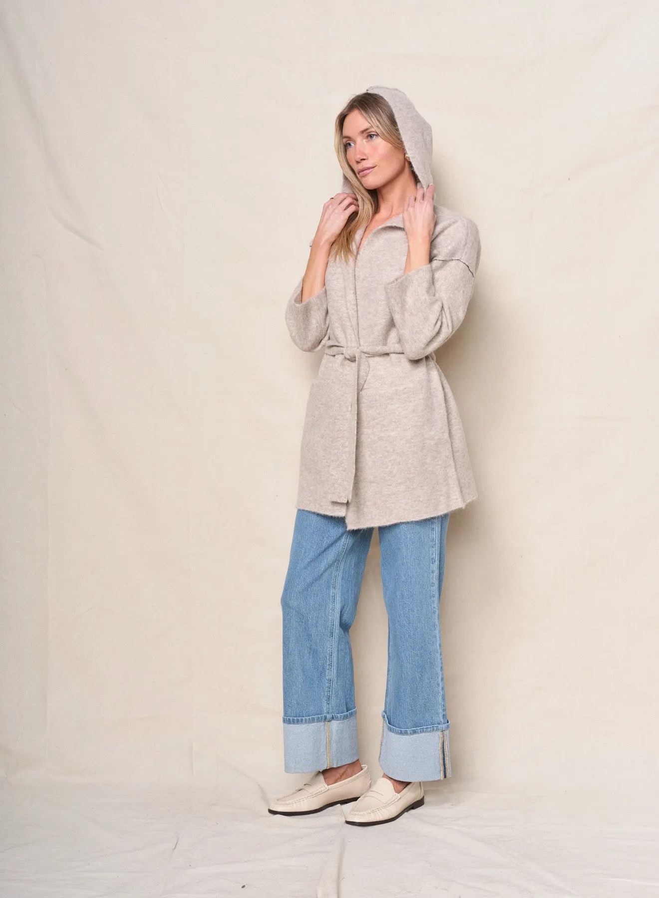 Belted Hooded Cardigan Sweater in Oatmeal Heather sold by Bailey 44 product image thumbnail 5