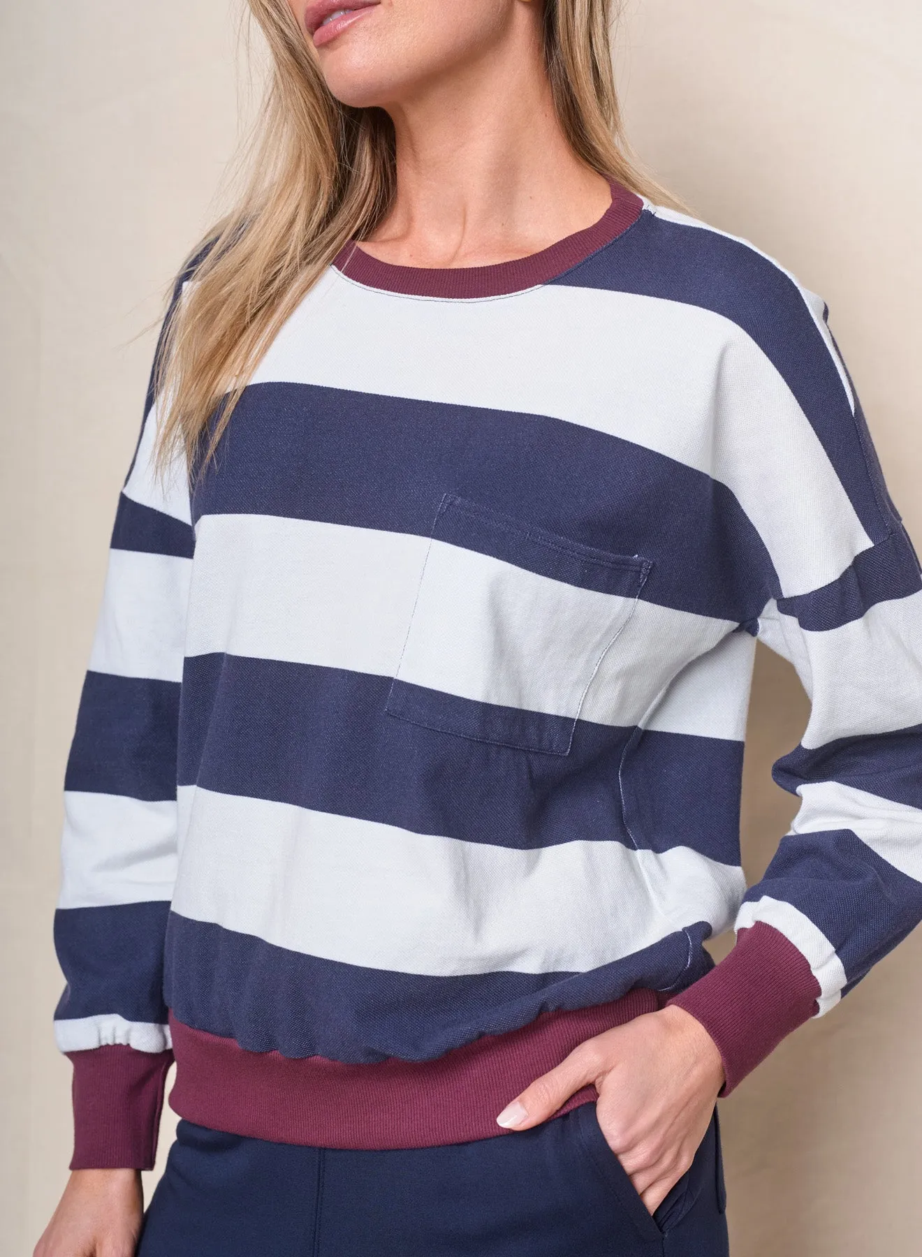 Wide Stripe Pique Oversized Sweatshirt Tee in New Navy/Cream sold by Bailey 44 product image thumbnail 3