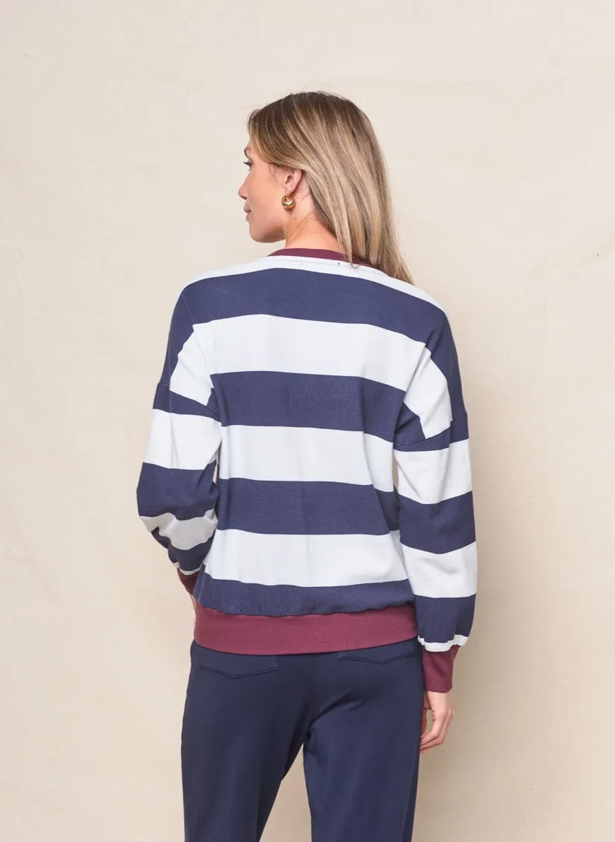 Wide Stripe Pique Oversized Sweatshirt Tee in New Navy/Cream sold by Bailey 44 product image thumbnail 4