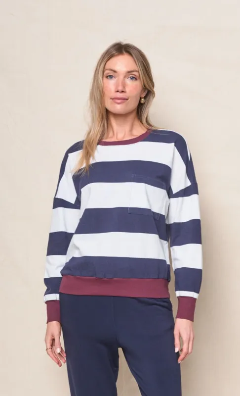 Wide Stripe Pique Oversized Sweatshirt Tee in New Navy/Cream sold by Bailey 44