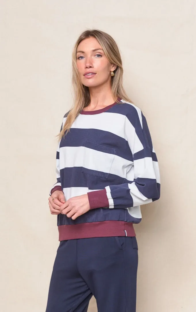Wide Stripe Pique Oversized Sweatshirt Tee in New Navy/Cream sold by Bailey 44 product image thumbnail 2