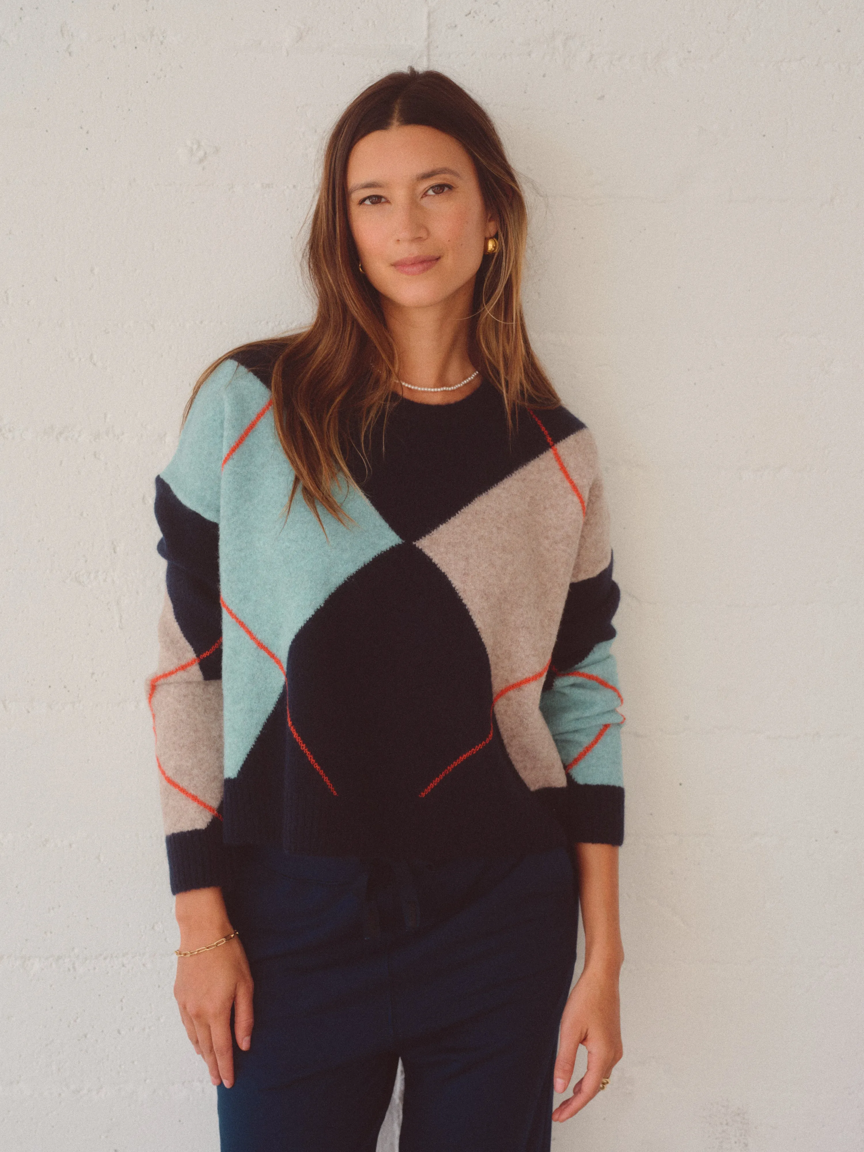 Argyle Crewneck Sweater in Navy Multi sold by Bailey 44 product image thumbnail 4
