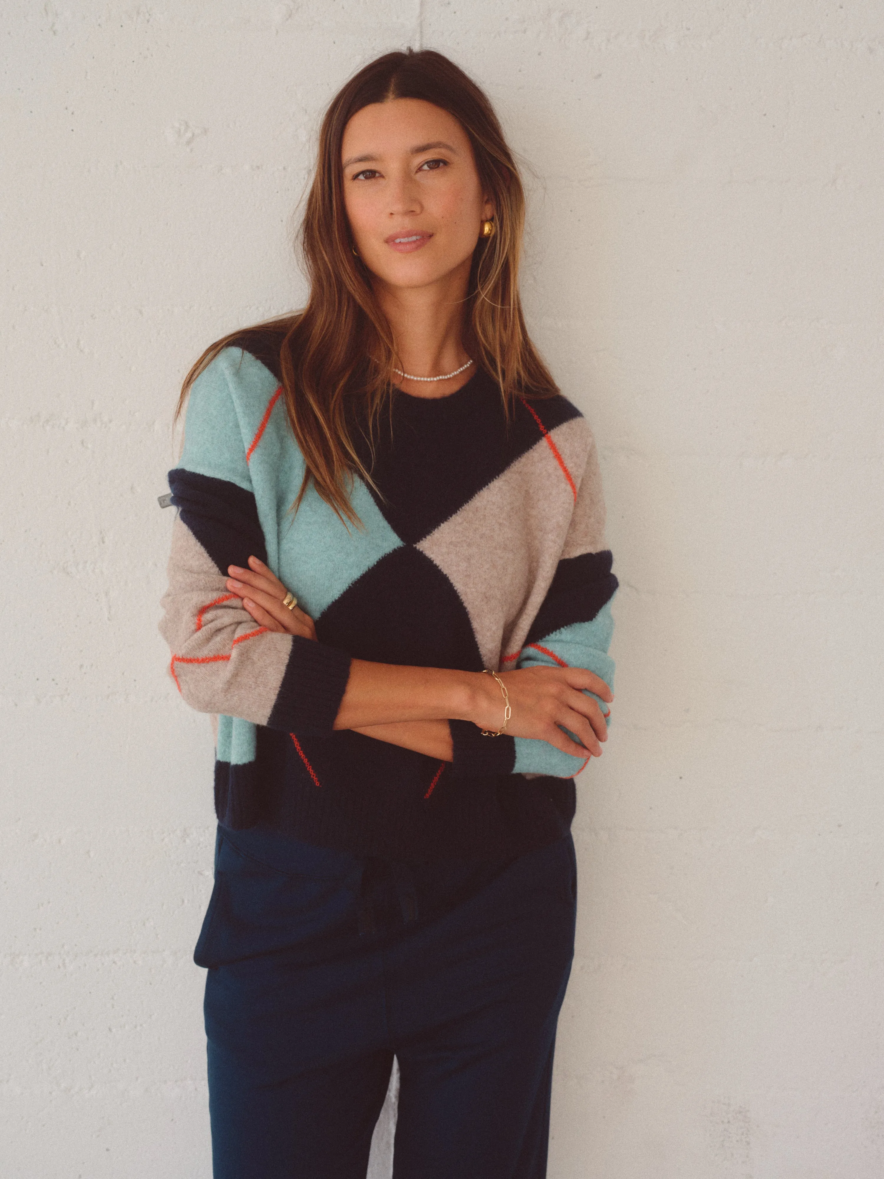 Argyle Crewneck Sweater in Navy Multi sold by Bailey 44