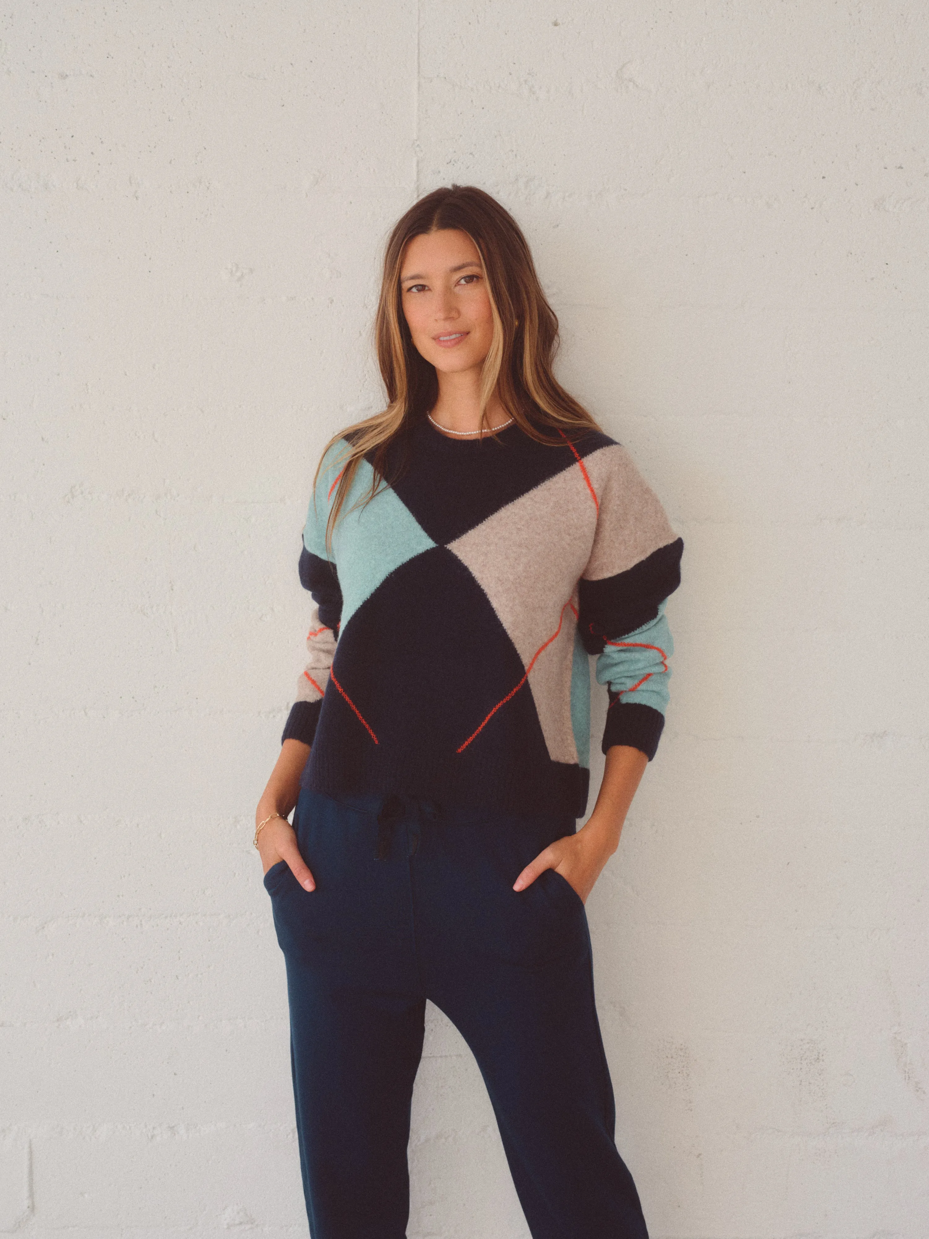 Argyle Crewneck Sweater in Navy Multi sold by Bailey 44 product image thumbnail 2