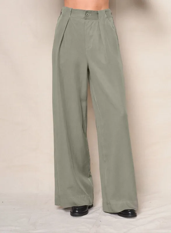 Drapey Twill Wide Leg Trouser in Thyme sold by Bailey 44