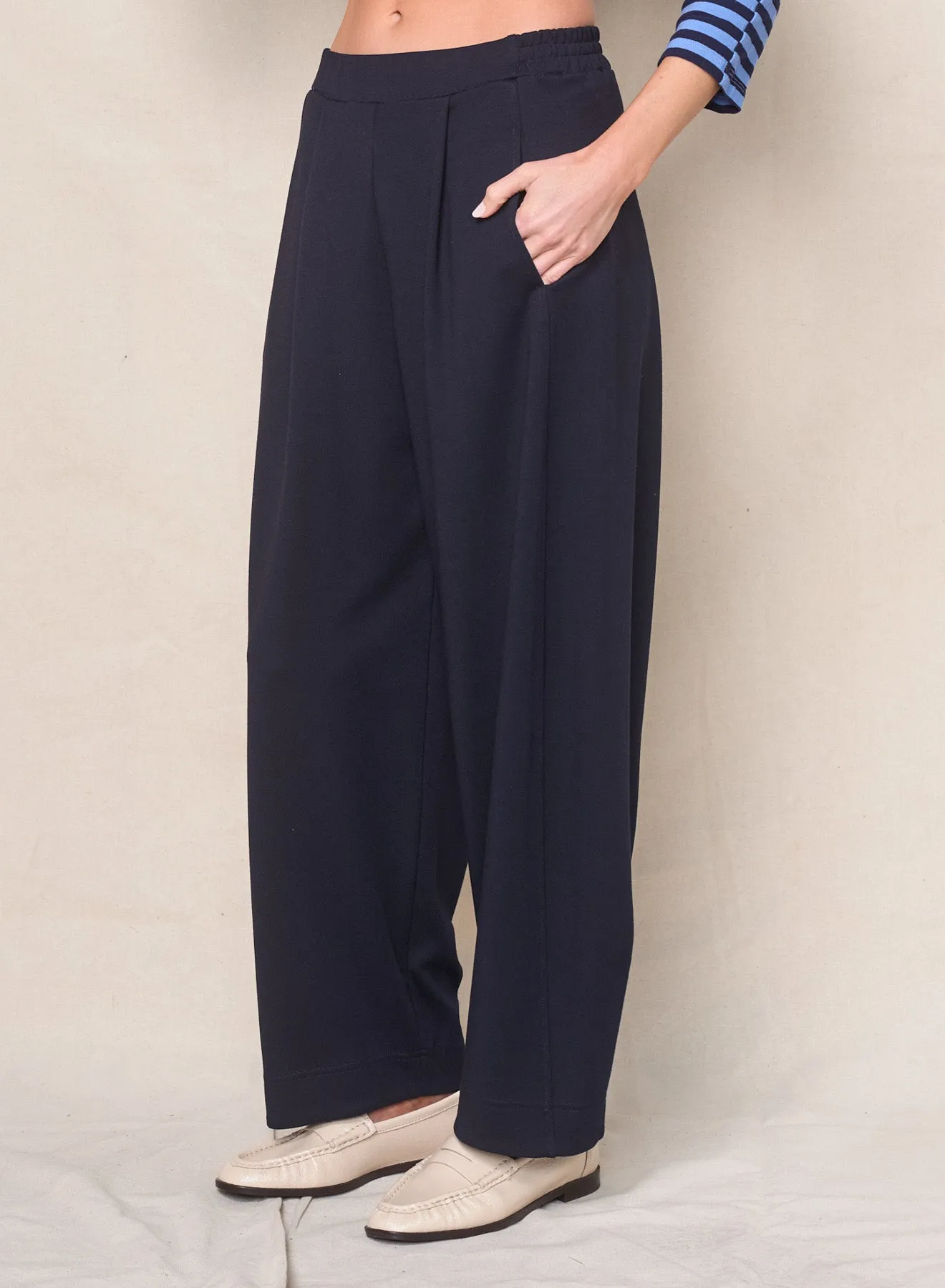 Luxe Ponte Barrel Trouser in New Navy sold by Bailey 44 product image thumbnail 2