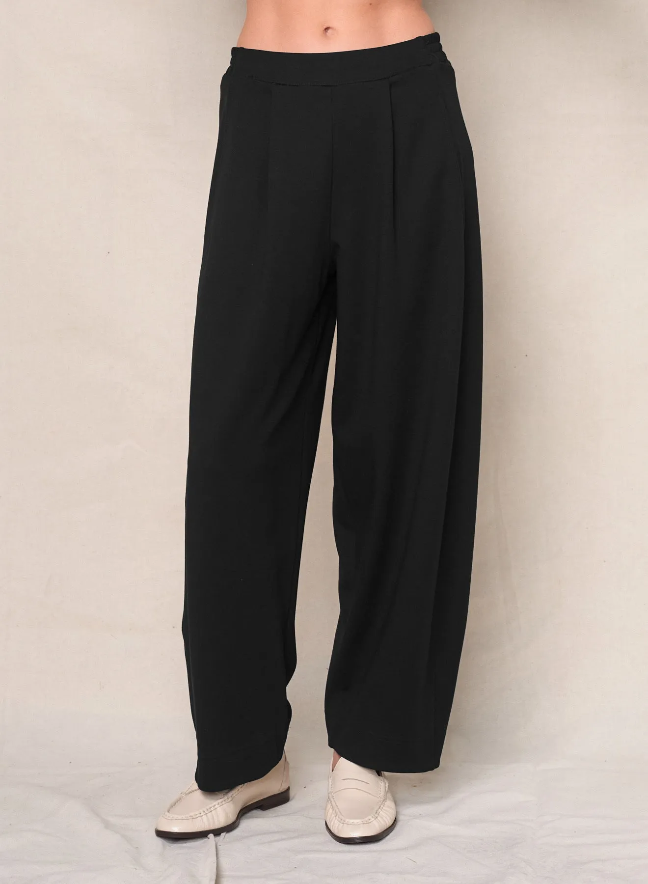 Luxe Ponte Barrel Trouser in Black sold by Bailey 44