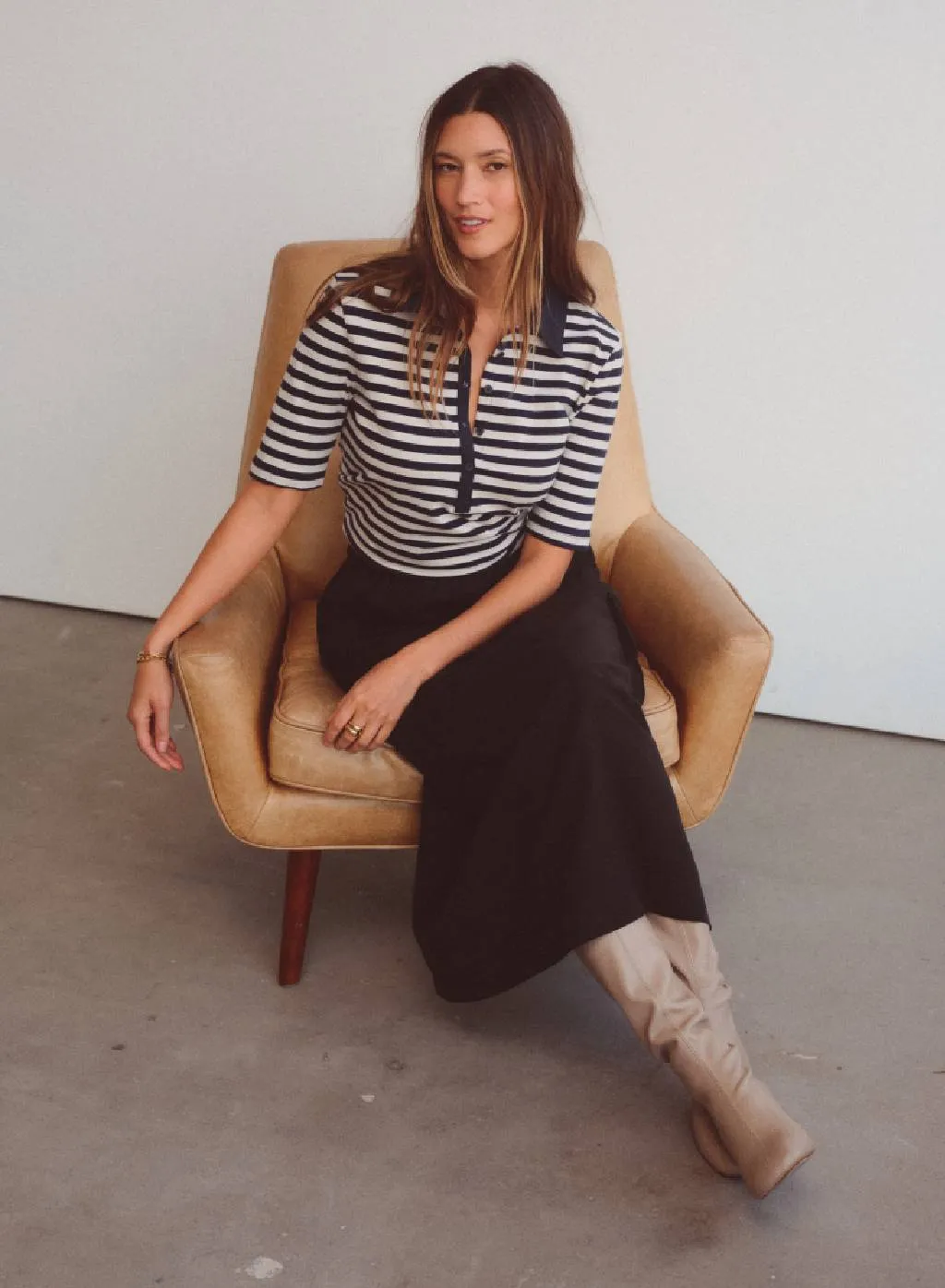 Preppy Stripe Polo Top in Cream sold by Bailey 44 product image thumbnail 4