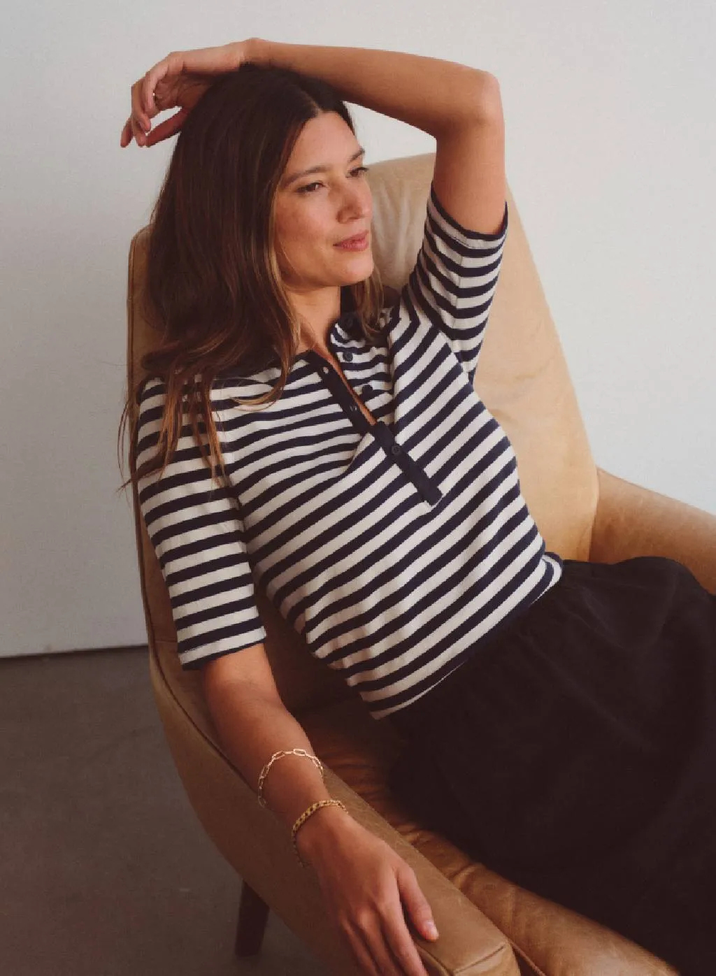 Preppy Stripe Polo Top in Cream sold by Bailey 44