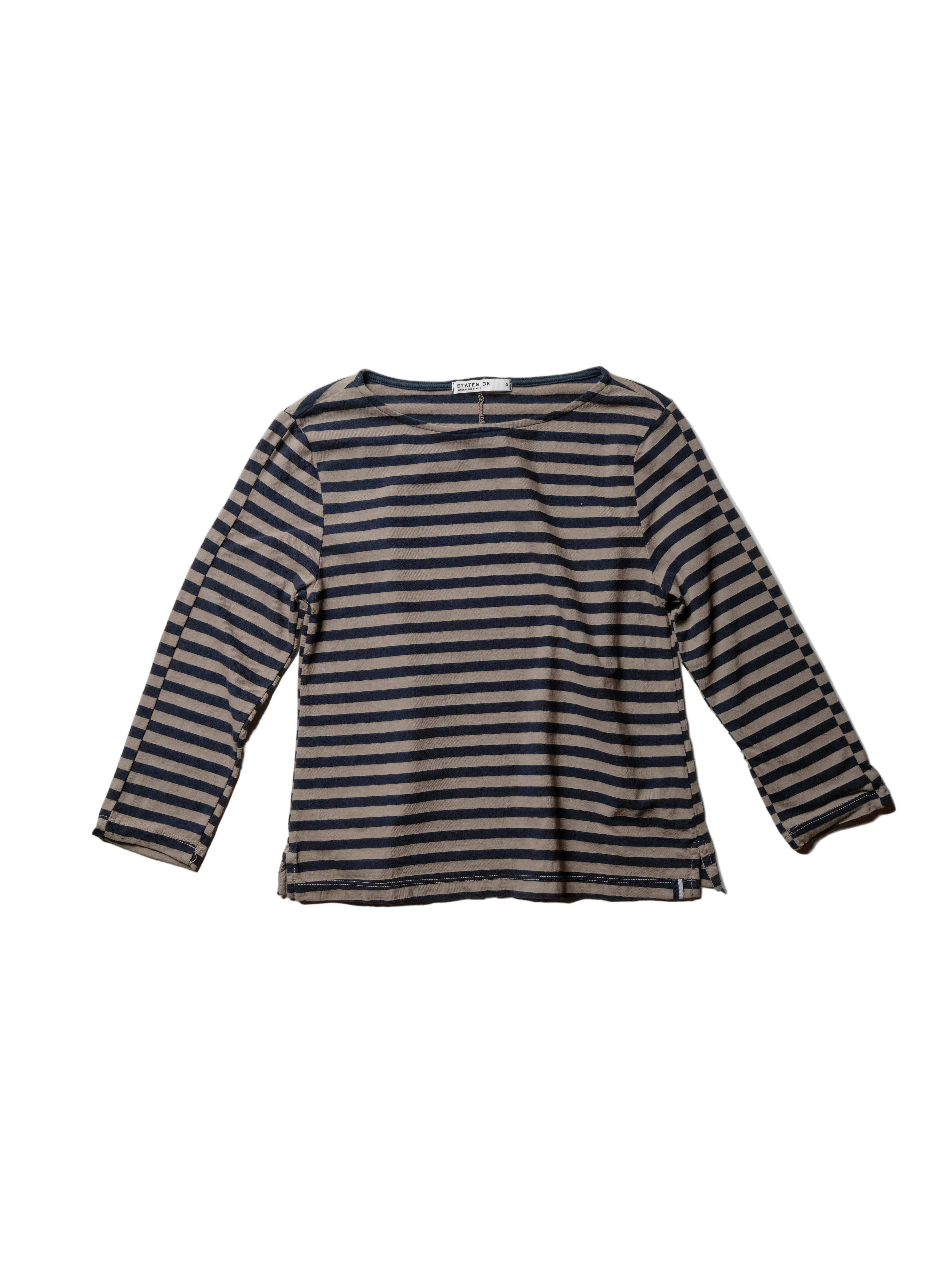 Preppy Stripe 3/4 Sleeve Boatneck Top in Thyme sold by Bailey 44