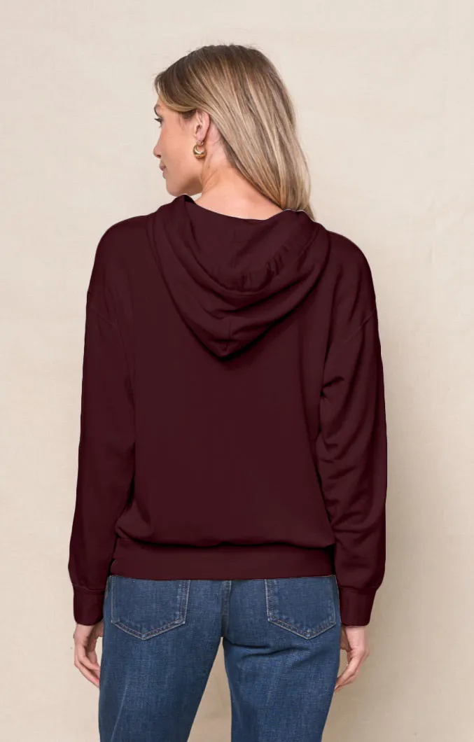 Softest Fleece Hood Pullover in Cabernet sold by Bailey 44 product image thumbnail 3
