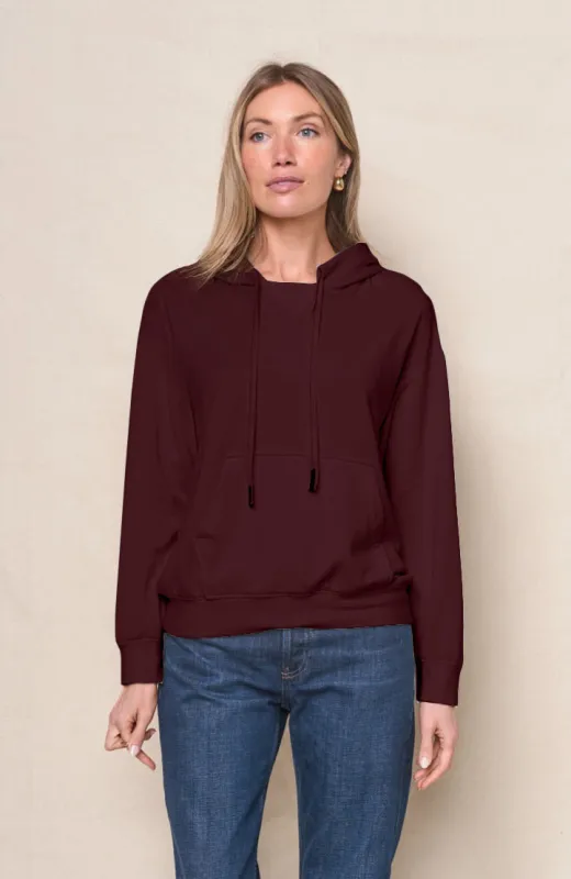 Softest Fleece Hood Pullover in Cabernet sold by Bailey 44