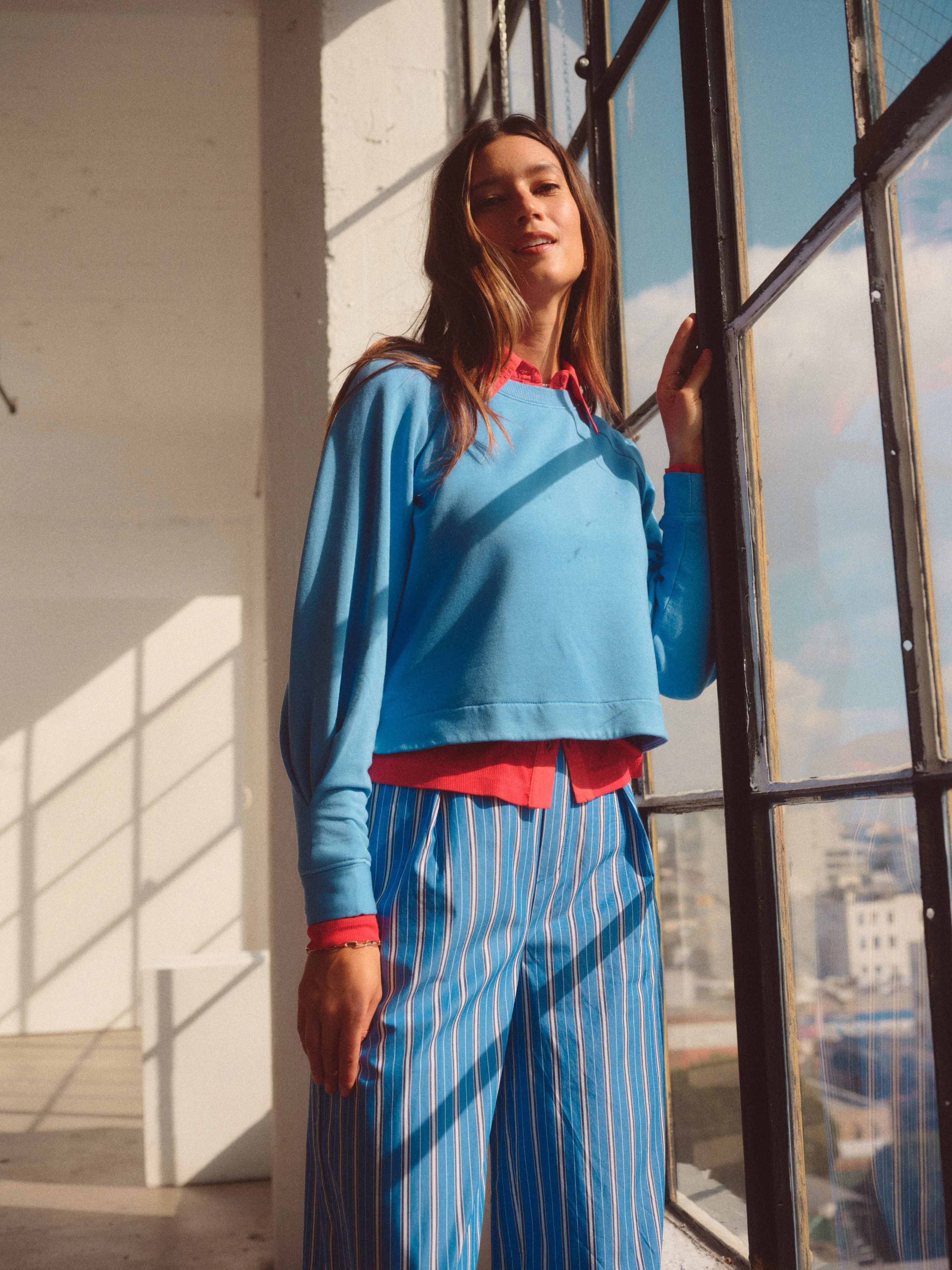 Softest Fleece Crewneck Pullover in Blue Topaz sold by Bailey 44 product image thumbnail 2