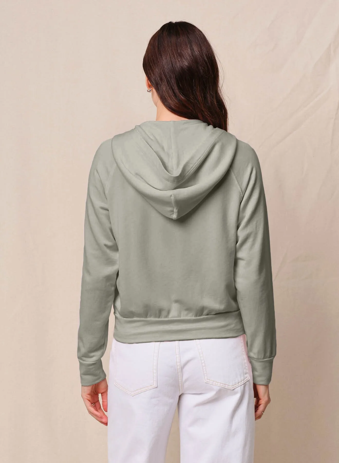 Softest Fleece Raglan Hood Zip Up in Thyme sold by Bailey 44 product image thumbnail 2
