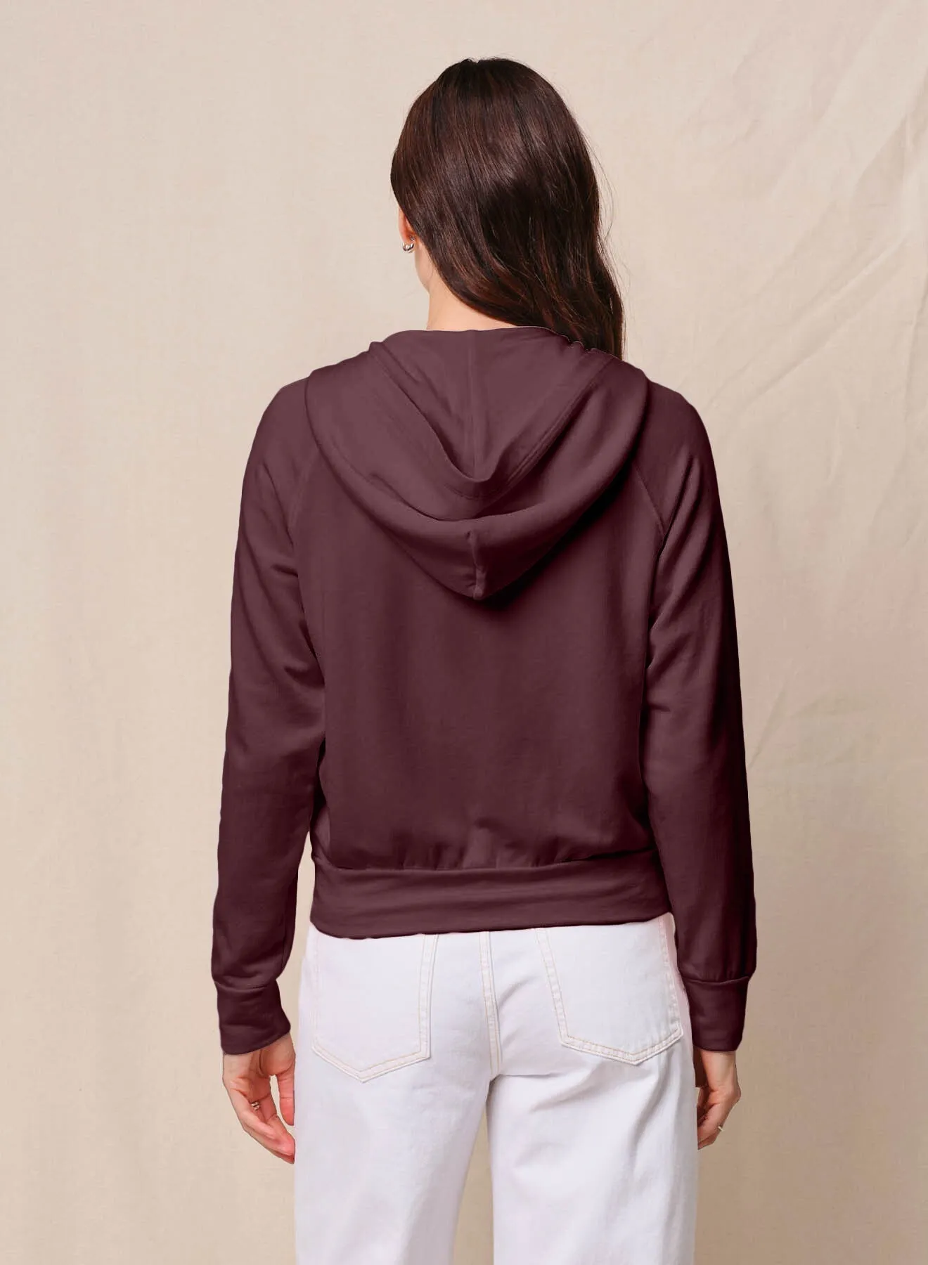 Softest Fleece Raglan Hood Zip Up in Cabernet sold by Bailey 44 product image thumbnail 2