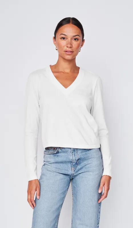 Cloud Jersey Long Sleeve V-Neck Tee in White sold by Bailey 44