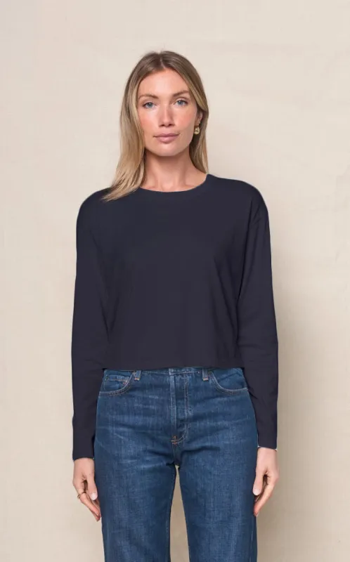 Cloud Jersey Long Sleeve Boxy Crew in New Navy sold by Bailey 44