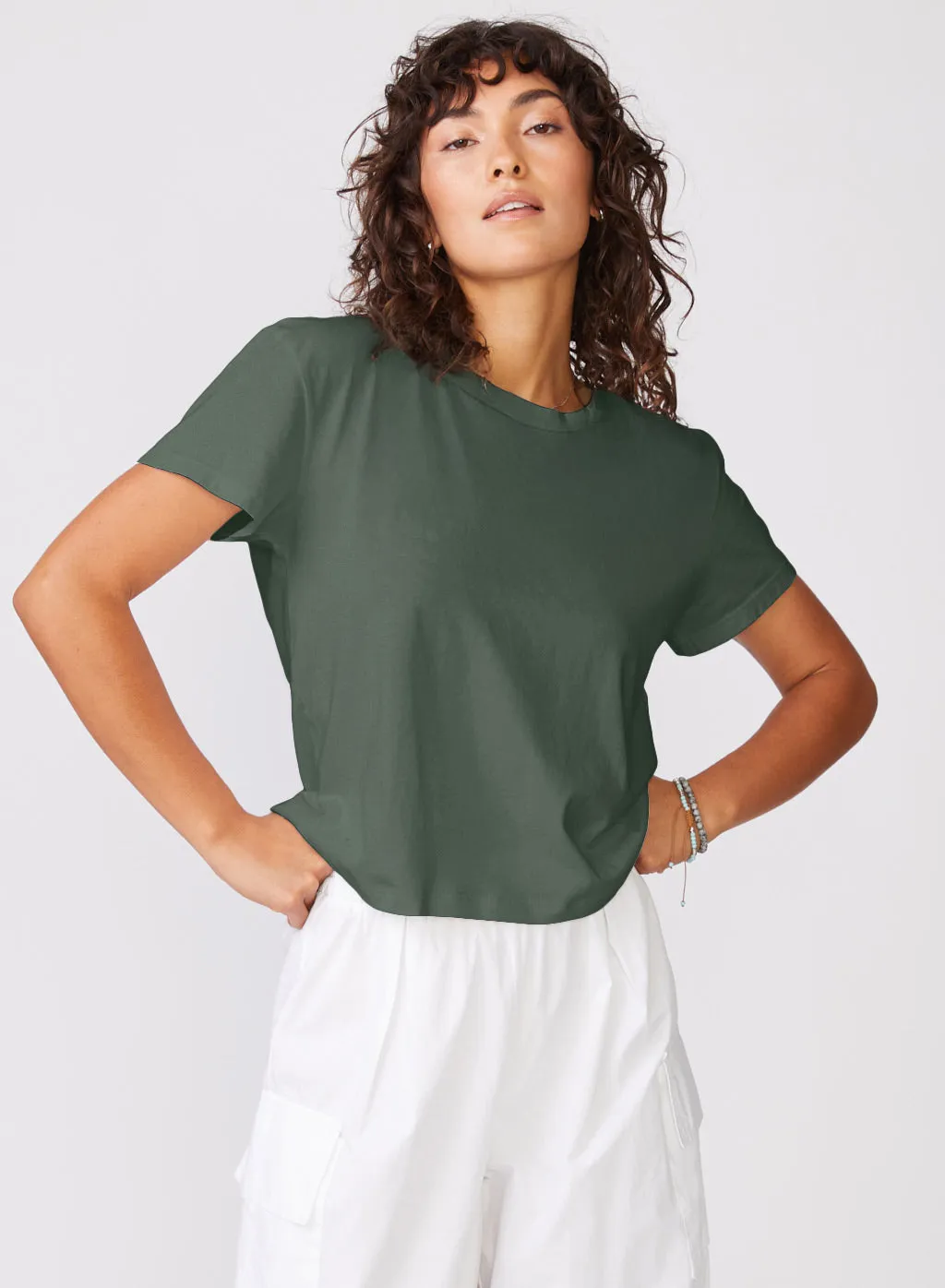 Cloud Jersey Short Sleeve Crew in Thyme sold by Bailey 44