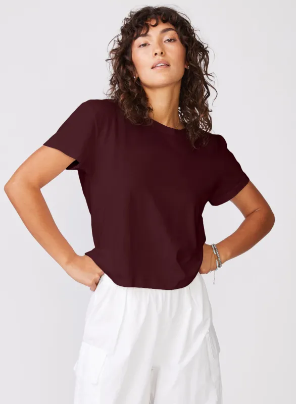Cloud Jersey Short Sleeve Crew in Cabernet sold by Bailey 44