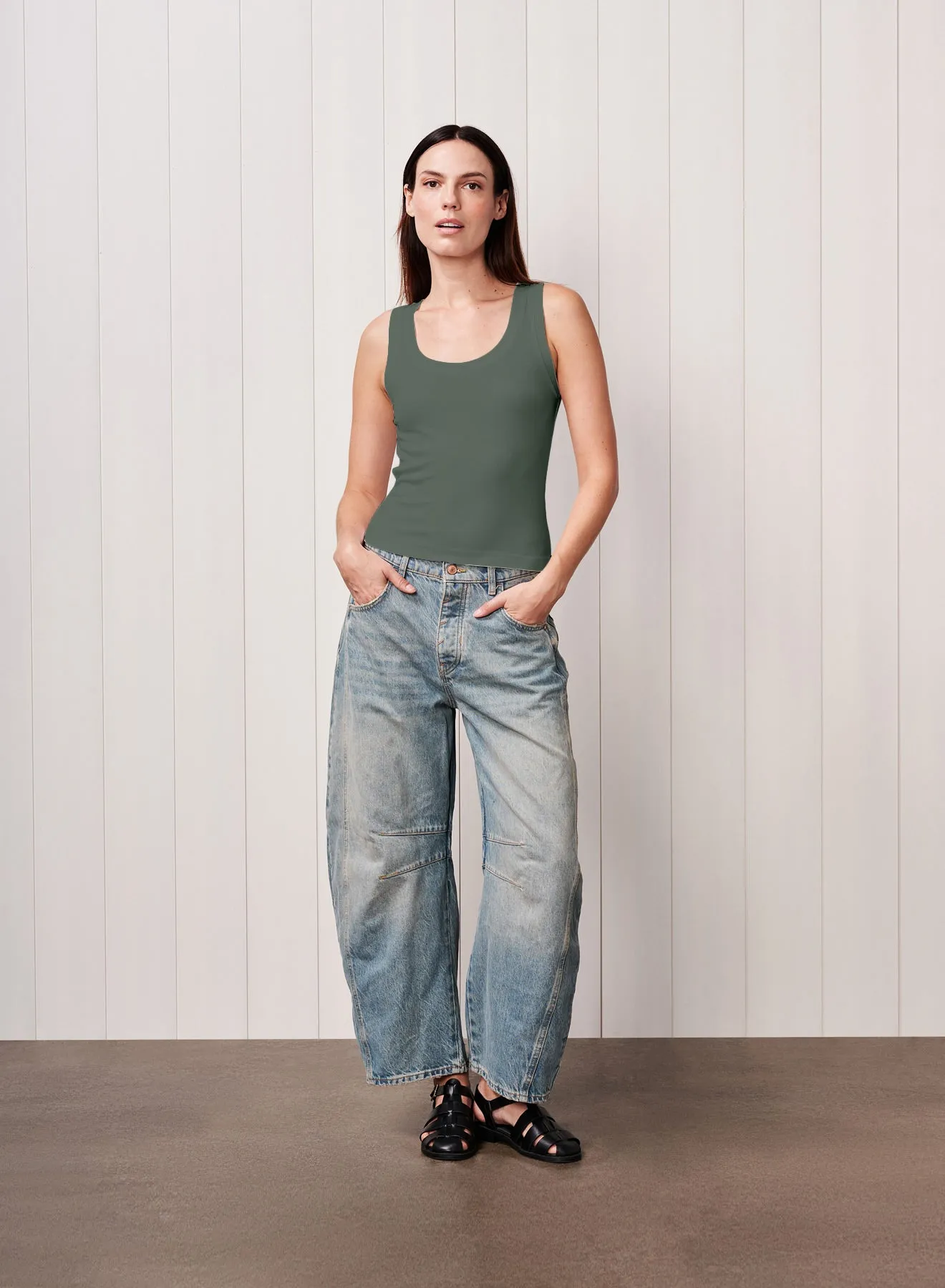 Fine 2X1 Rib Scoop Tank in Thyme sold by Bailey 44