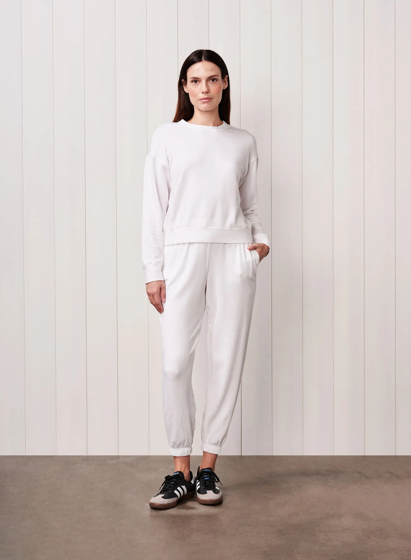 Softest Fleece Crewneck Pullover in White sold by Bailey 44