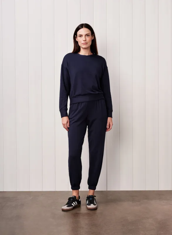 Softest Fleece Crewneck Pullover in New Navy sold by Bailey 44