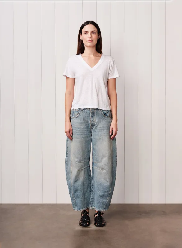 Supima Cotton Slub Short Sleeve V-Neck in White sold by Bailey 44