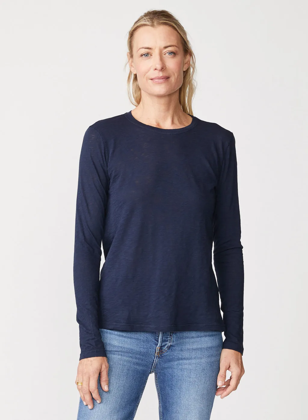 Supima Slub Jersey Long Sleeve Crew in New Navy sold by Bailey 44