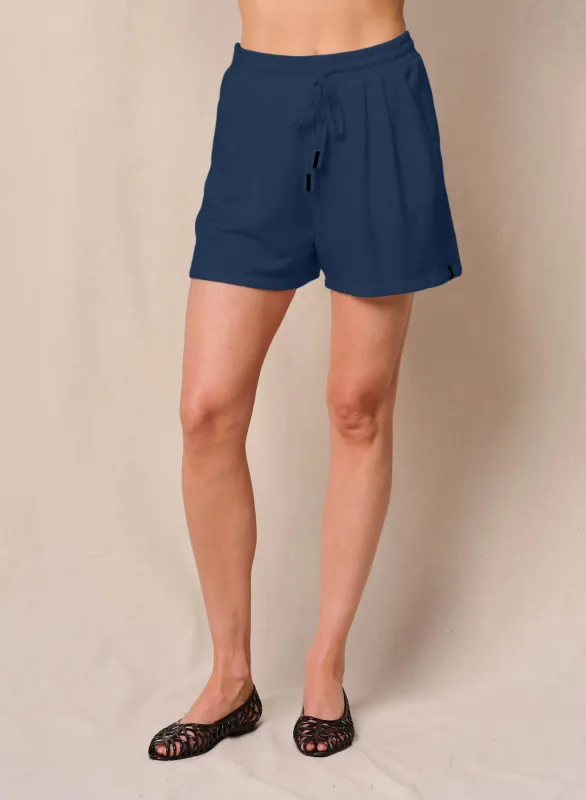Softest Fleece Pleated Short in New Navy sold by Bailey 44