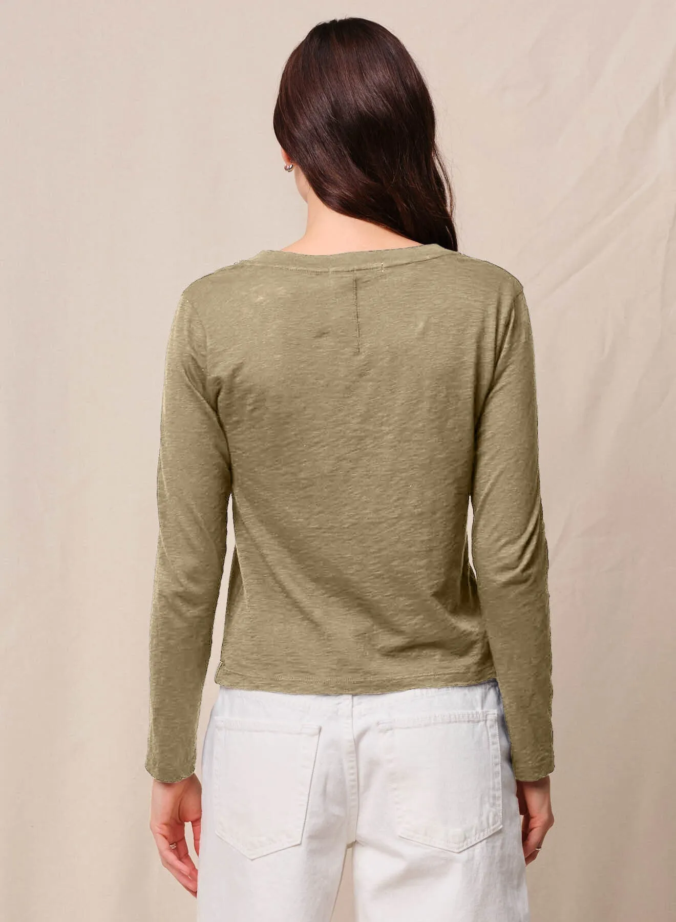 Supima Cotton Slub Jersey Long Sleeve V-Neck in Bay Leaf sold by Bailey 44 product image thumbnail 3