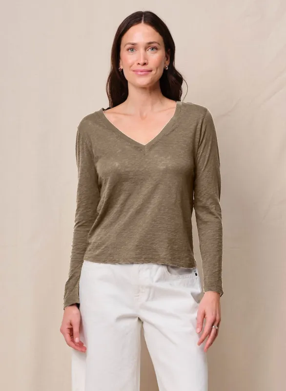 Supima Cotton Slub Jersey Long Sleeve V-Neck in Bay Leaf sold by Bailey 44