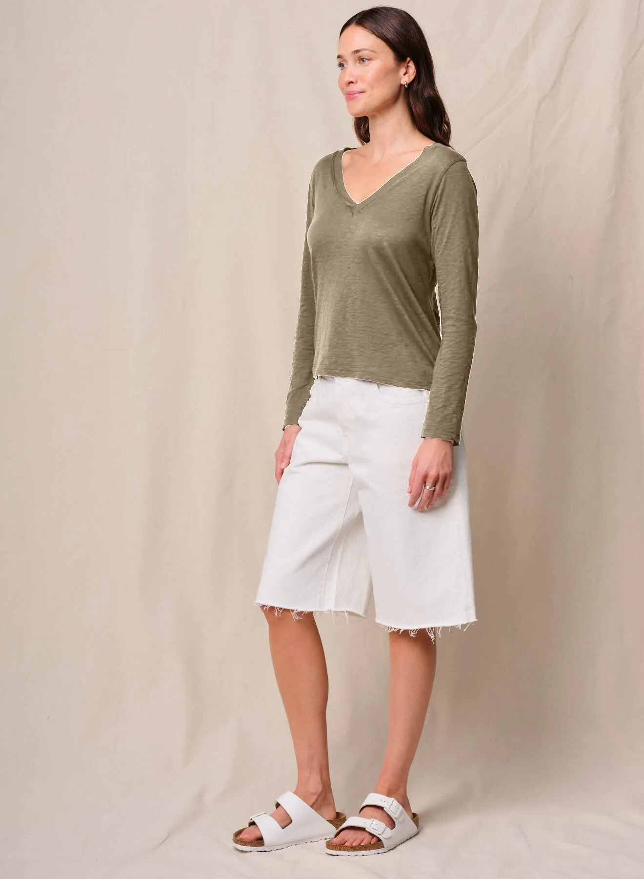 Supima Cotton Slub Jersey Long Sleeve V-Neck in Bay Leaf sold by Bailey 44 product image thumbnail 2