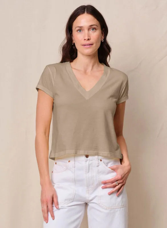 Cloud Jersey Short Sleeve V-Neck in Bay Leaf sold by Bailey 44
