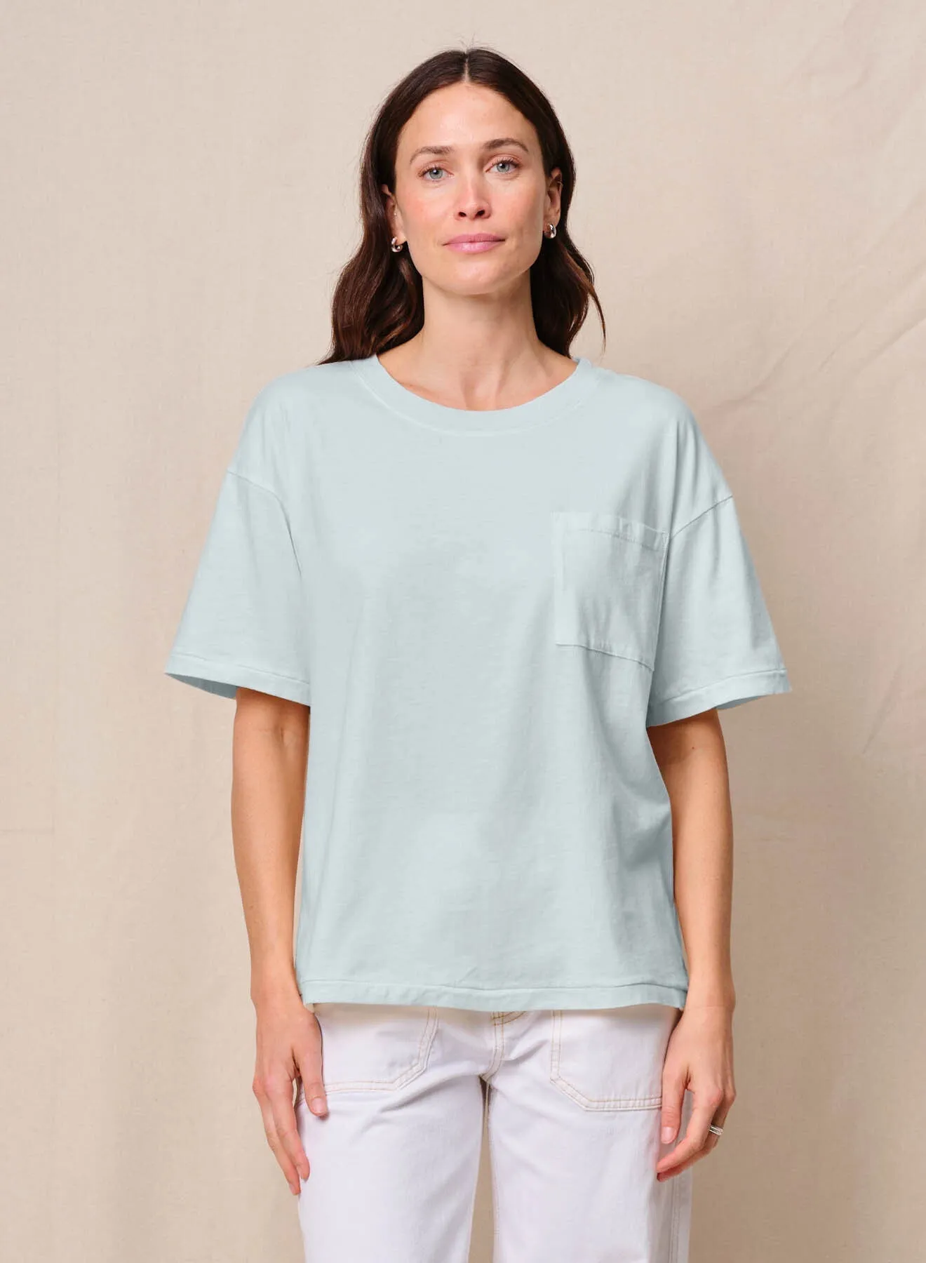 Cloud Jersey Oversized Pocket Tee in Sea Glass sold by Bailey 44