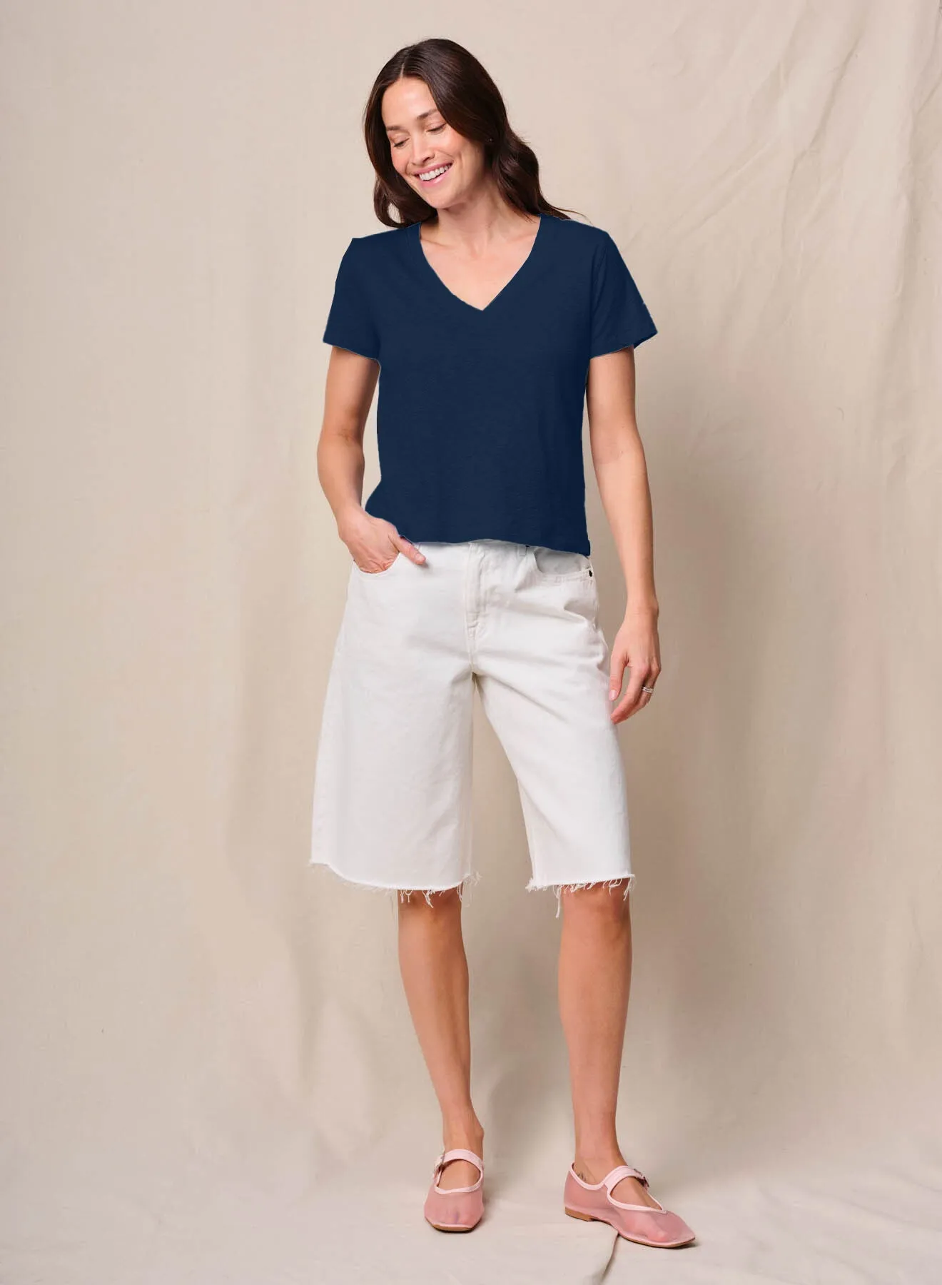 Supima Slub Jersey Short Sleeve V-Neck in New Navy sold by Bailey 44 product image thumbnail 2