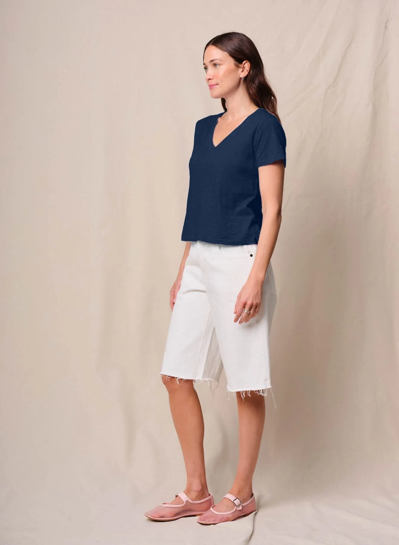 Supima Slub Jersey Short Sleeve V-Neck in New Navy sold by Bailey 44 product image thumbnail 3