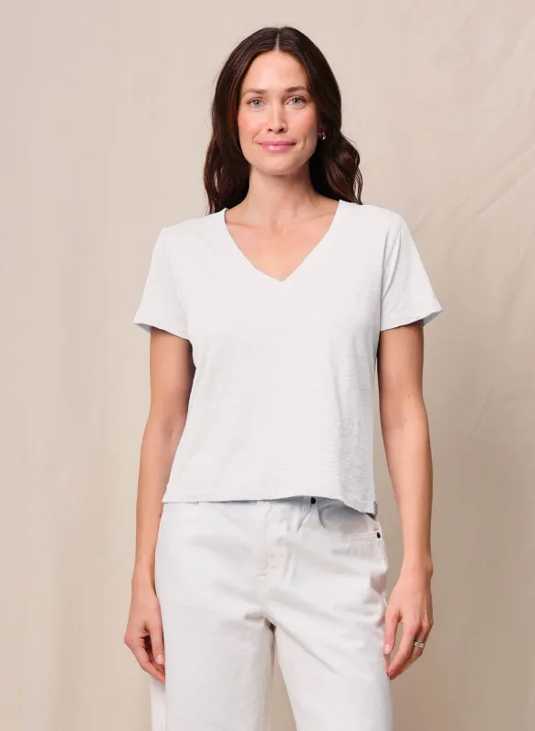 Supima Slub Jersey Short Sleeve V-Neck in White sold by Bailey 44