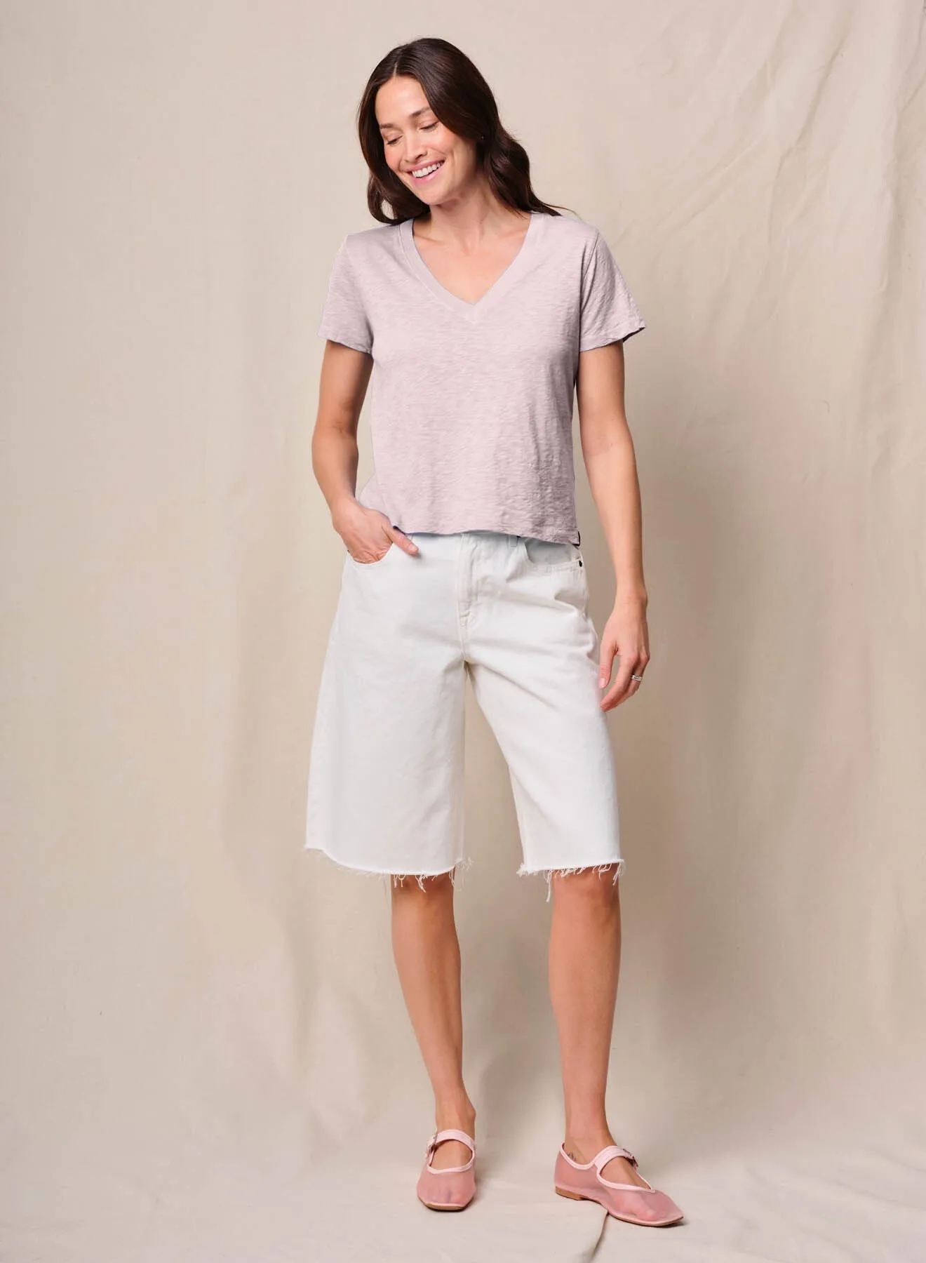 Supima Slub Jersey Short Sleeve V-Neck in Softest Pink sold by Bailey 44 product image thumbnail 2