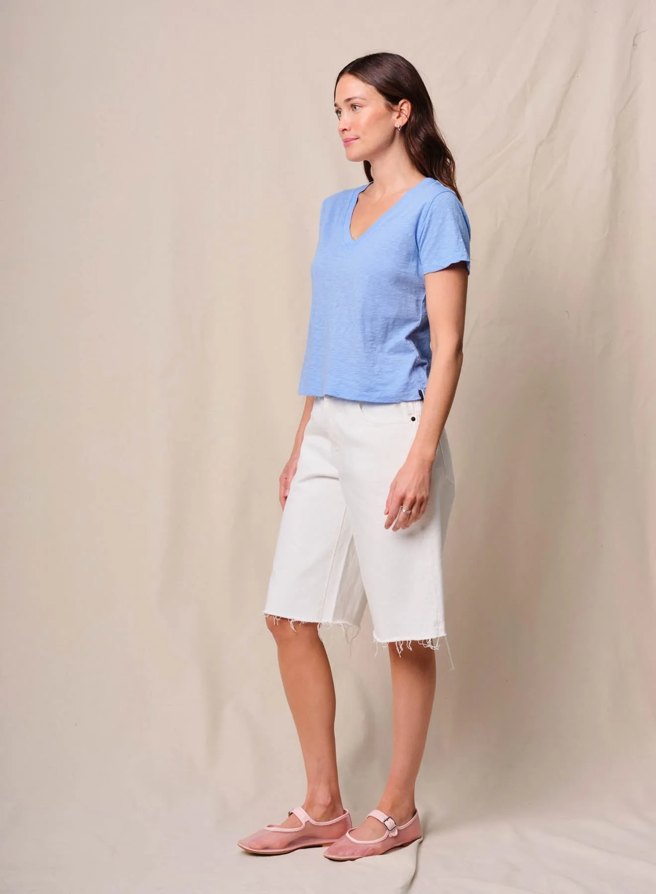 Supima Slub Jersey Short Sleeve V-Neck in Summer Sky sold by Bailey 44 product image thumbnail 3