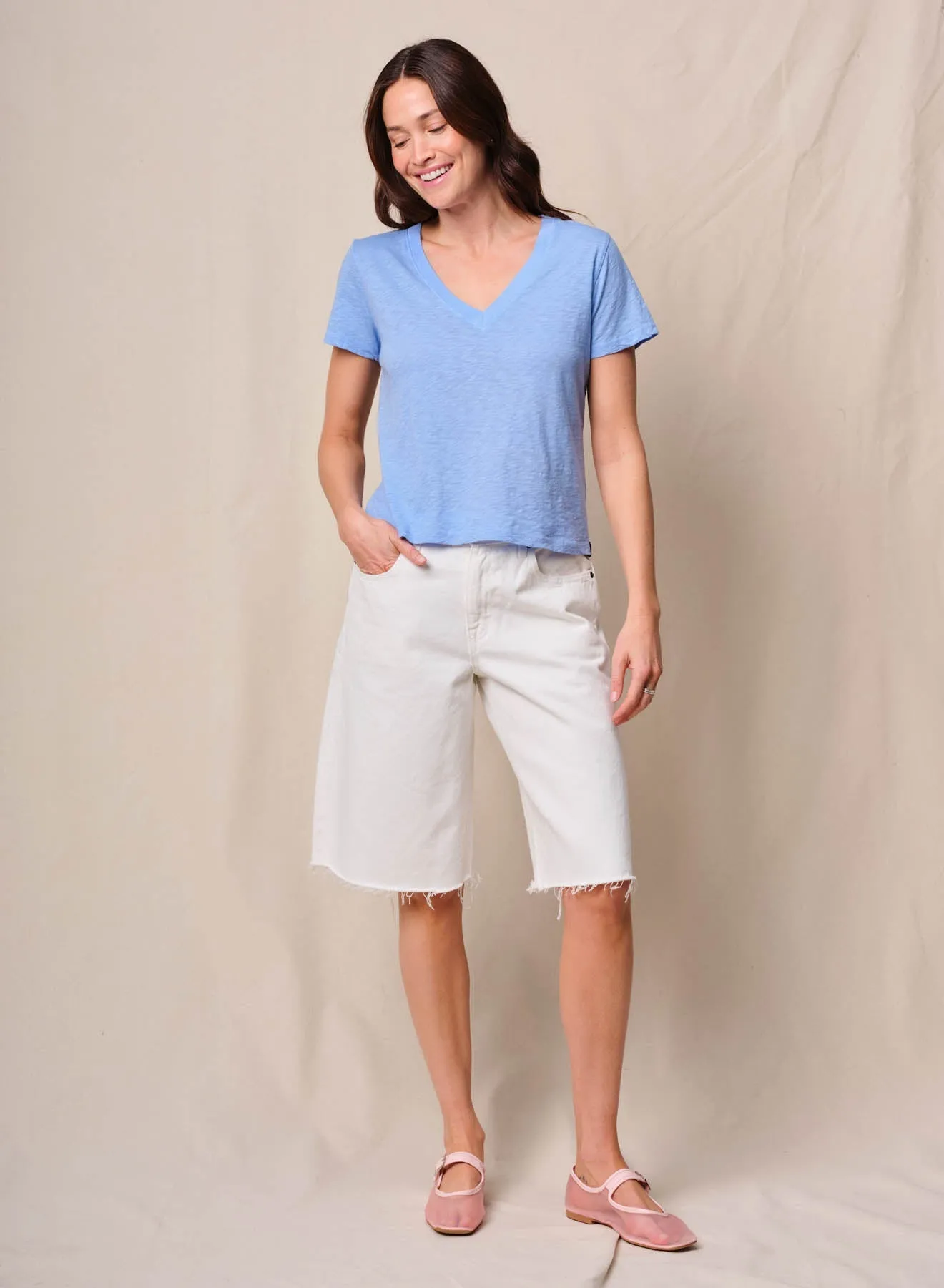 Supima Slub Jersey Short Sleeve V-Neck in Summer Sky sold by Bailey 44 product image thumbnail 2