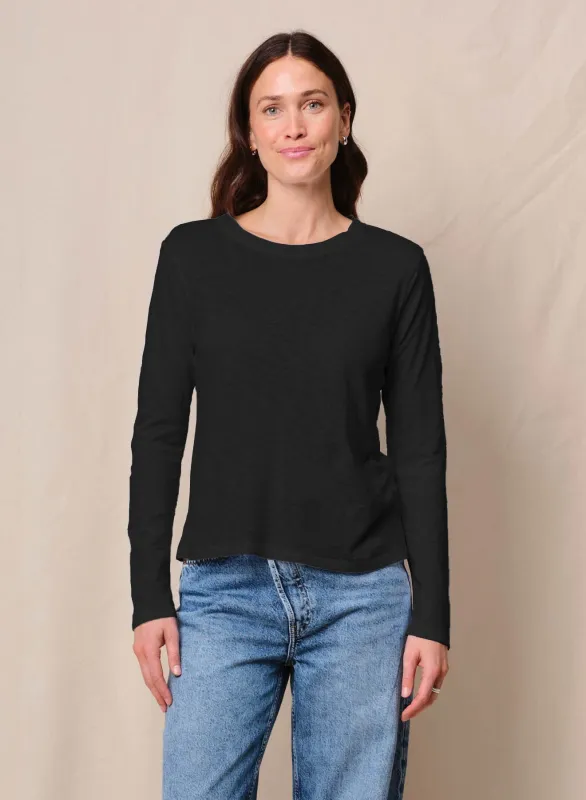 Supima Slub Jersey Long Sleeve Crew in Black sold by Bailey 44