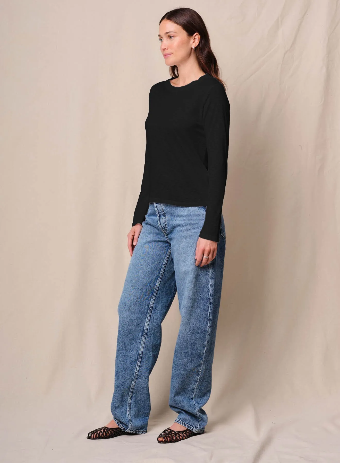 Supima Slub Jersey Long Sleeve Crew in Black sold by Bailey 44 product image thumbnail 3