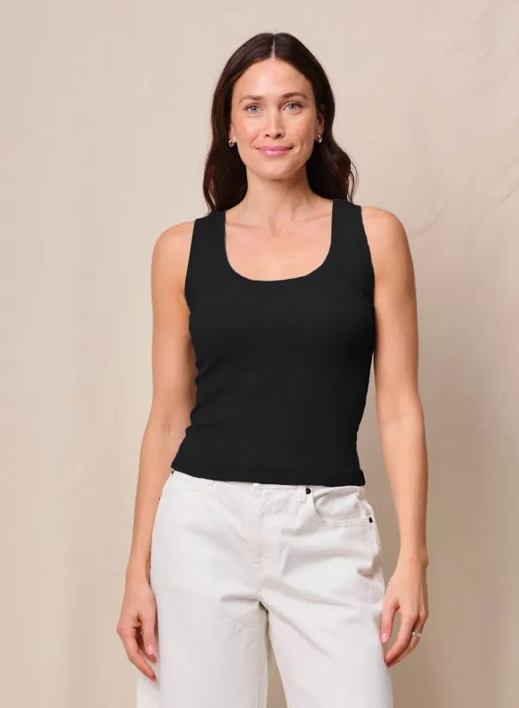Fine 2X1 Rib Scoop Tank in Black sold by Bailey 44