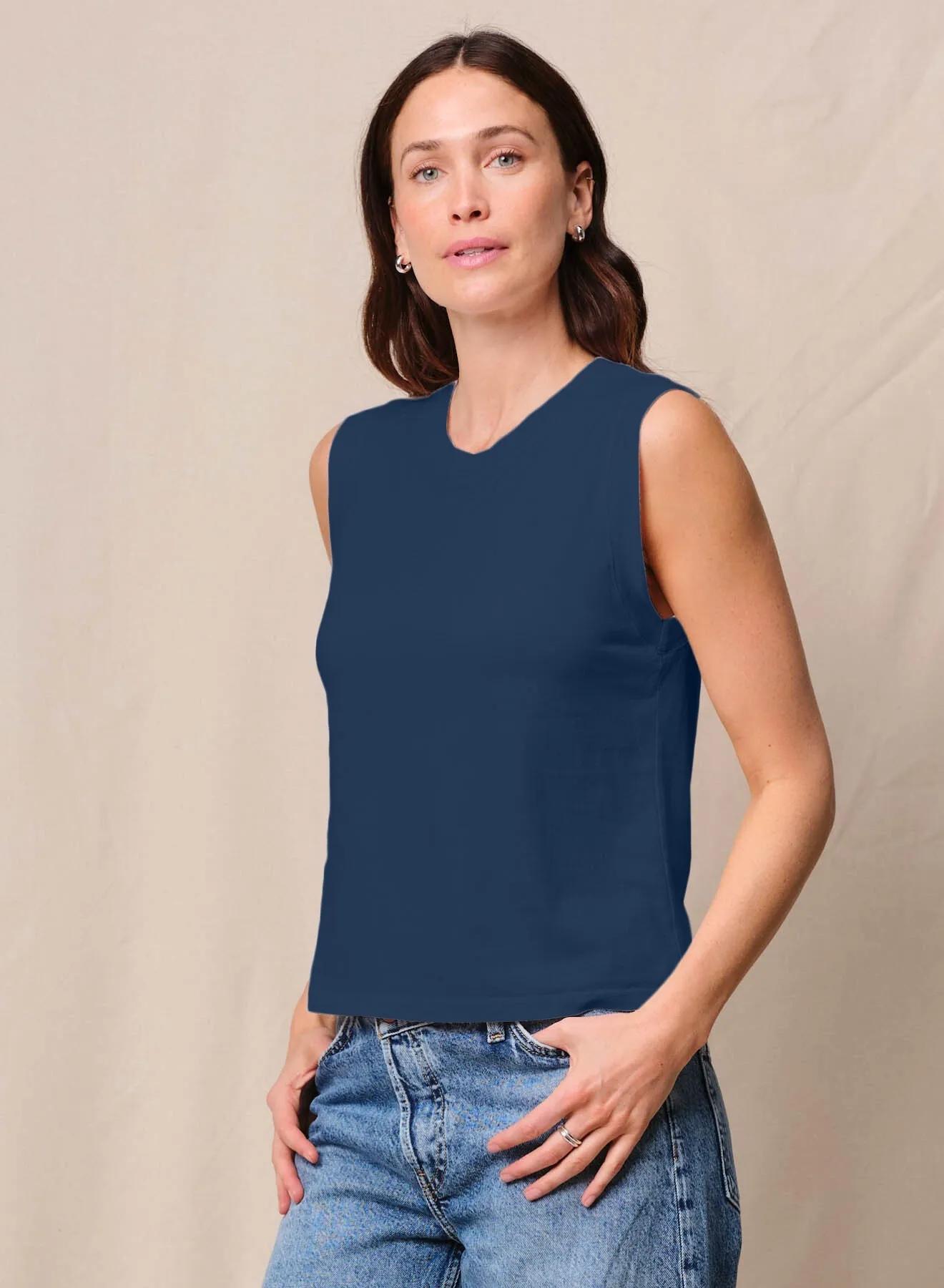 Cloud Jersey Muscle Tank in New Navy sold by Bailey 44 product image thumbnail 2